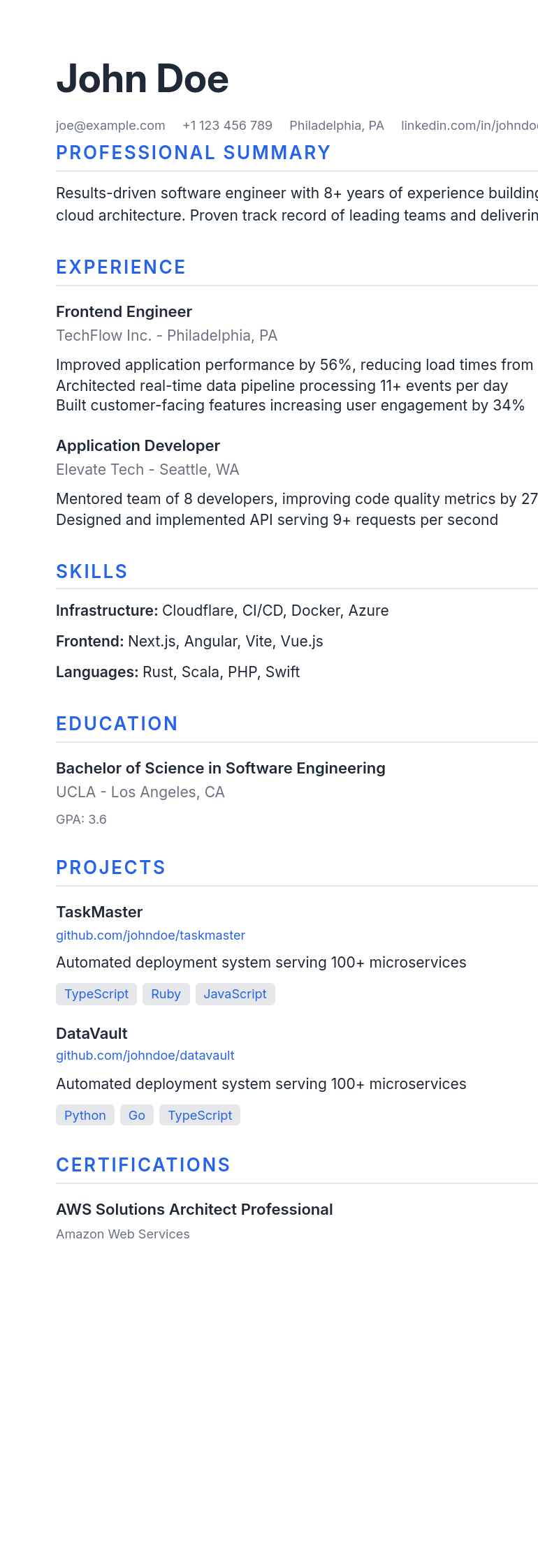 Resume template preview