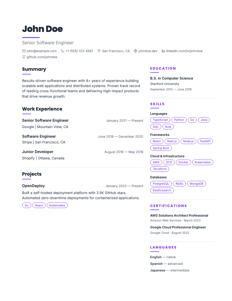 Blueprint resume template preview