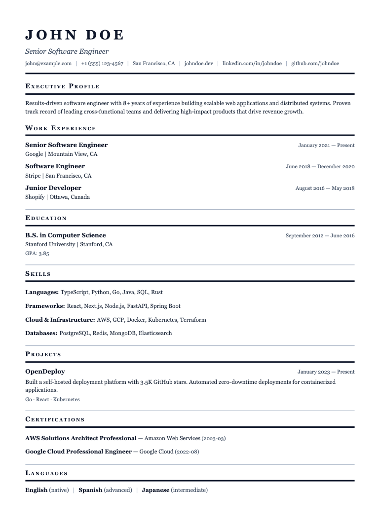 C-Suite resume template preview