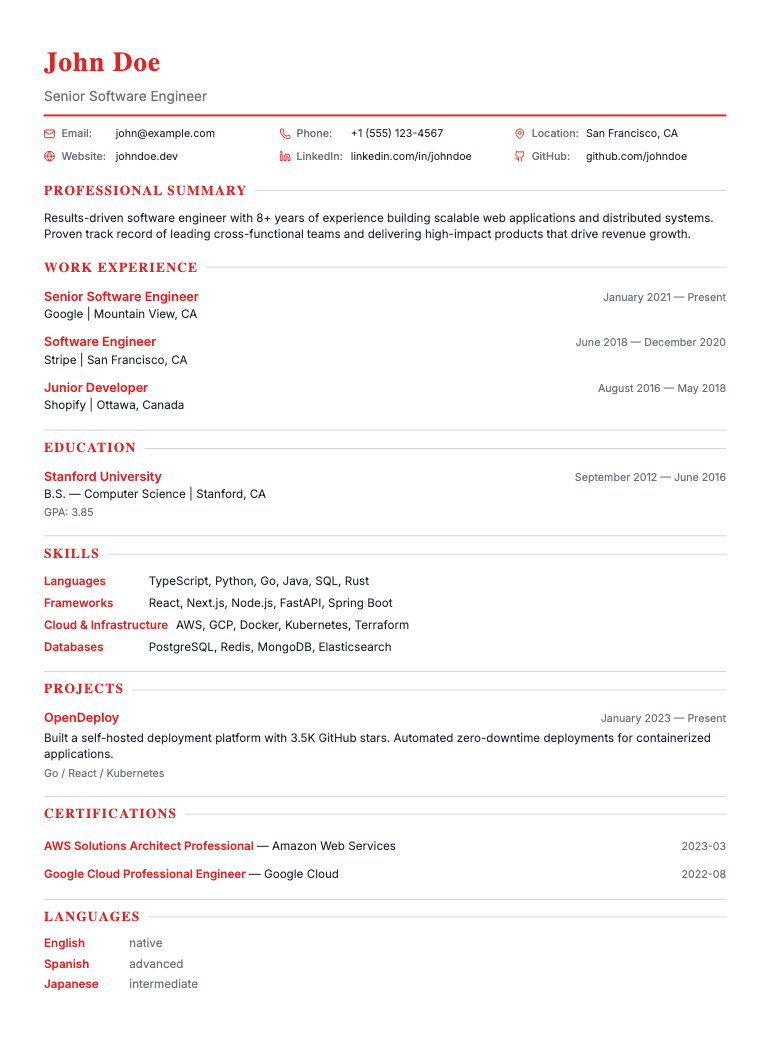 China CV resume template preview