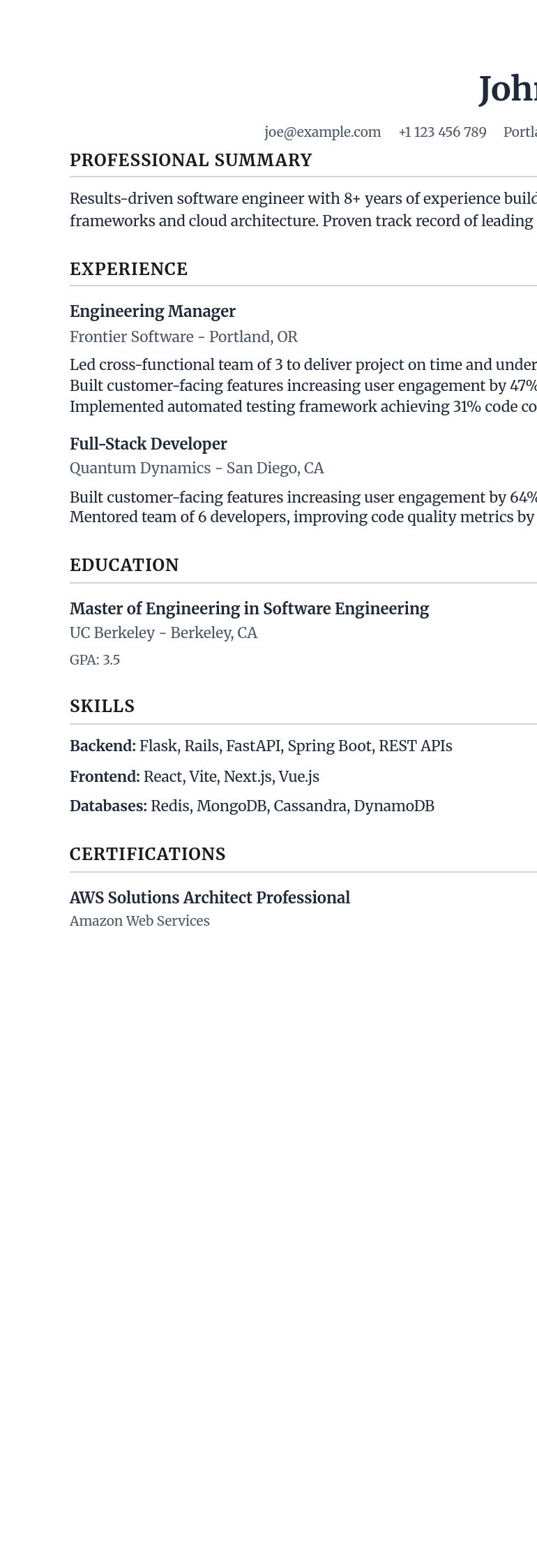 Chronicle resume template preview