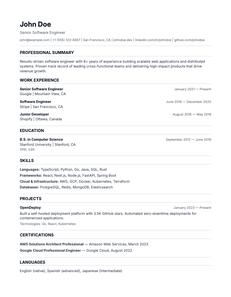 Clarity resume template preview