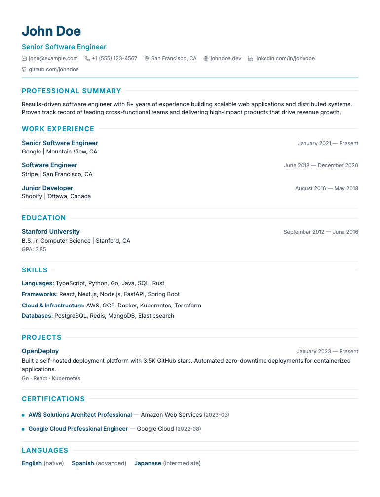 Clinician resume template preview