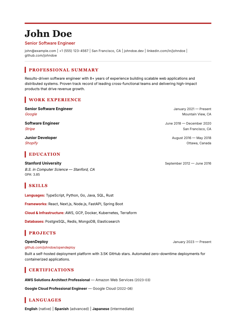 Cornell resume template preview