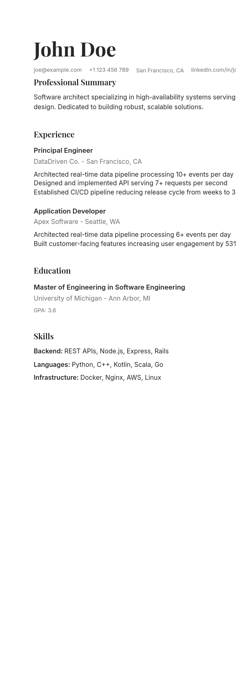 Echo resume template preview
