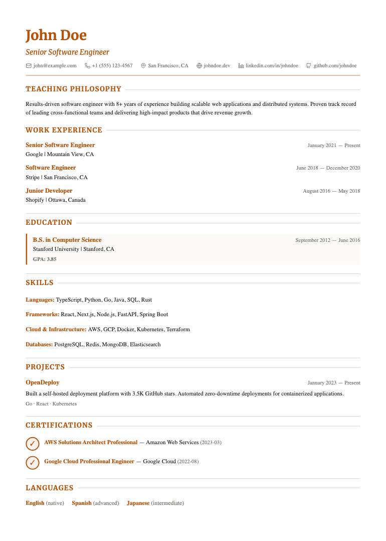 Educator resume template preview