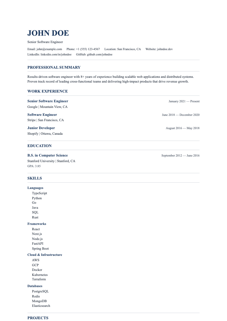 Federal Classic resume template preview