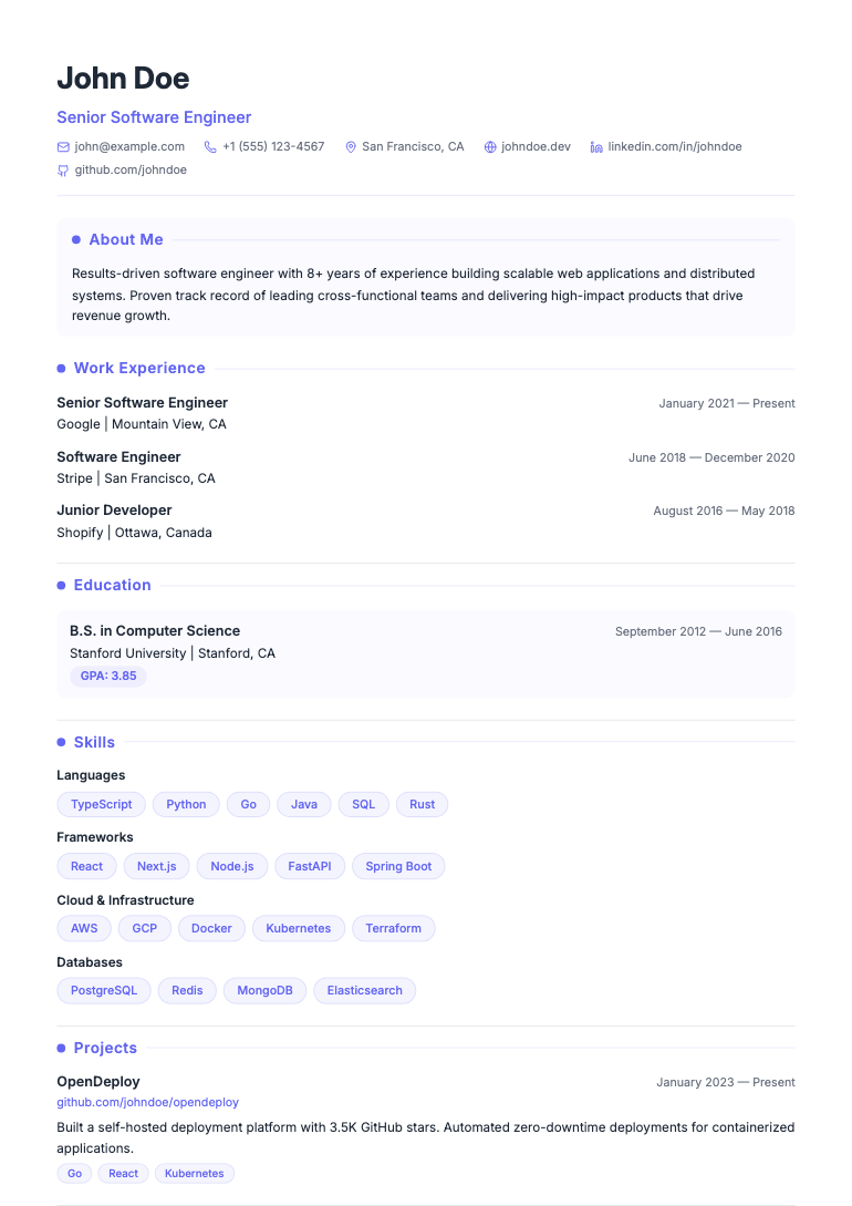 First Step resume template preview