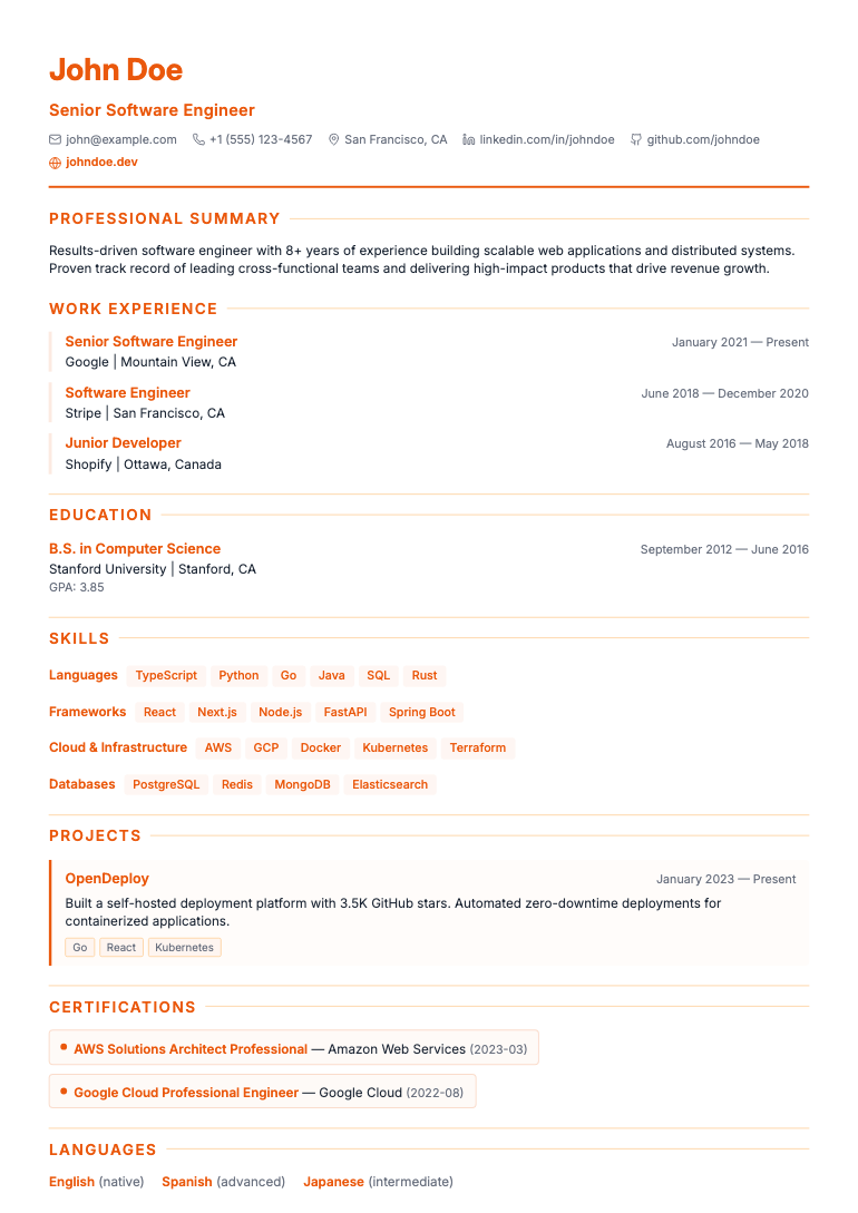 Freelance Pro resume template preview