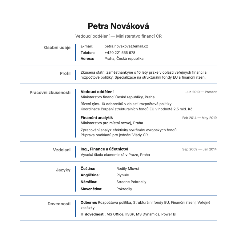 Europass CZ resume template preview