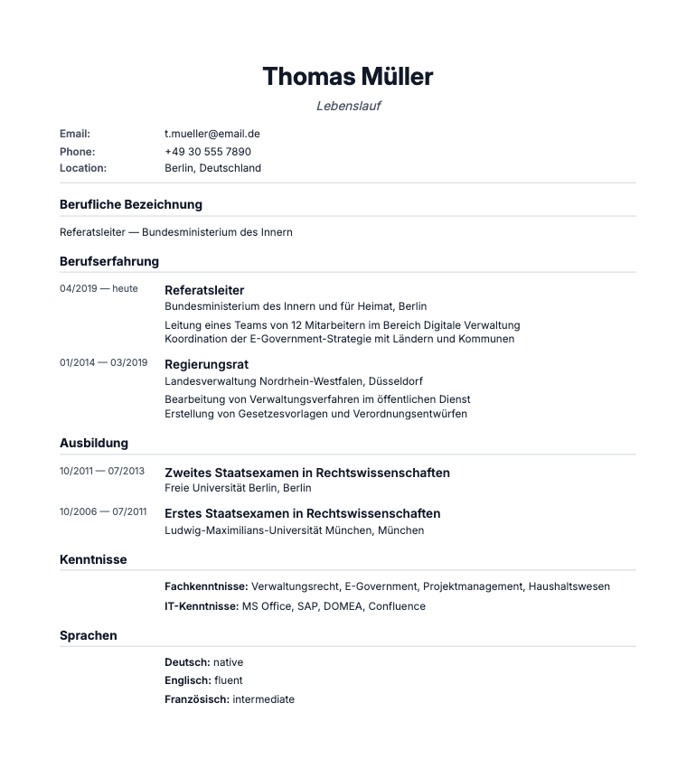 Lebenslauf resume template preview