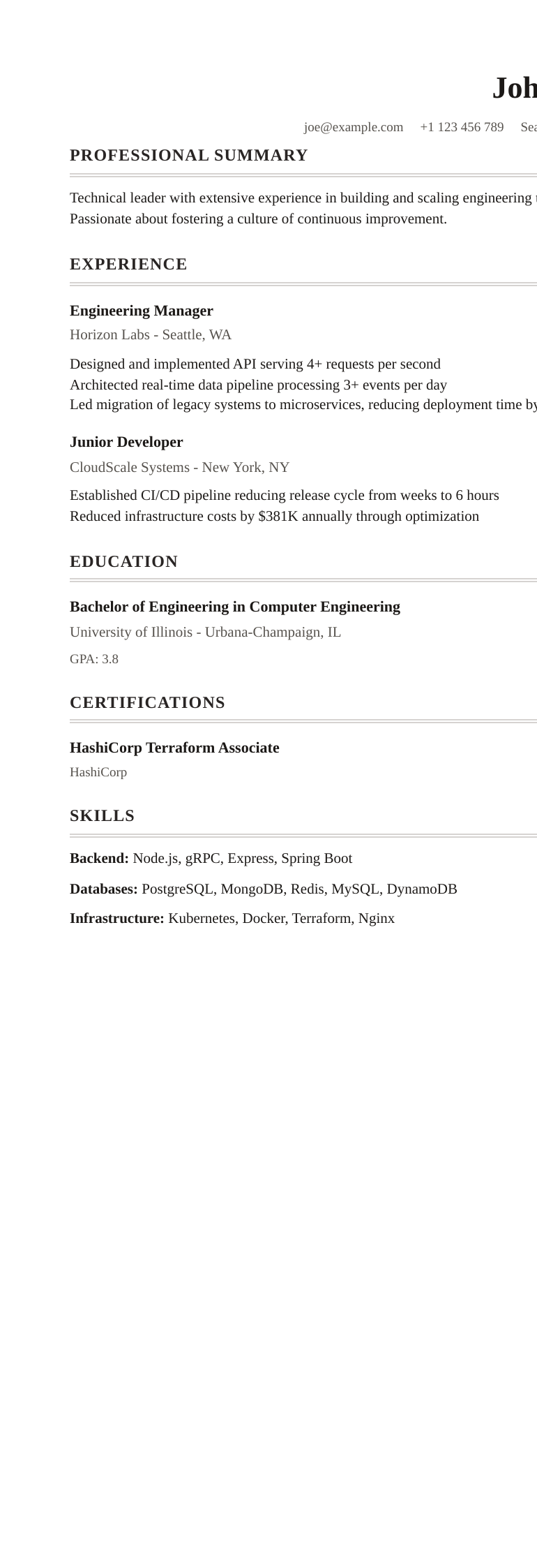 Granite resume template preview