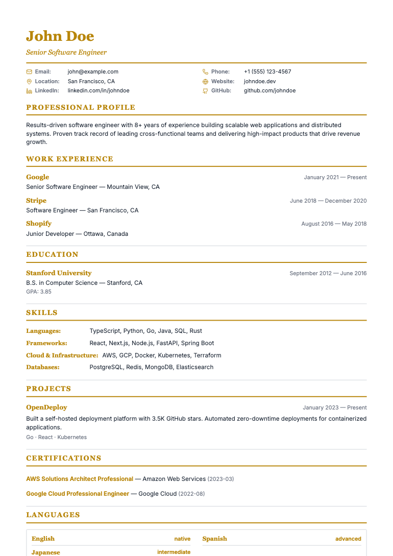 Gulf CV resume template preview