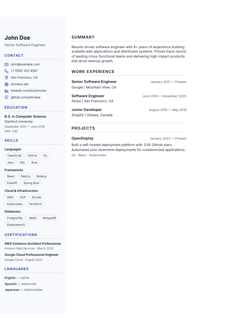 Horizon resume template preview