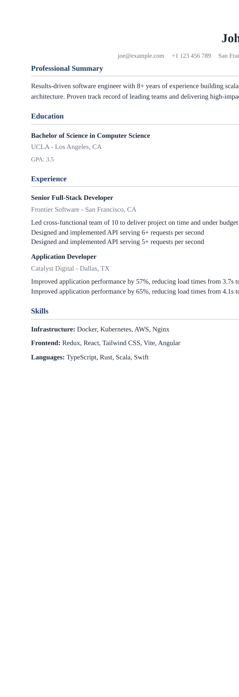 Index resume template preview