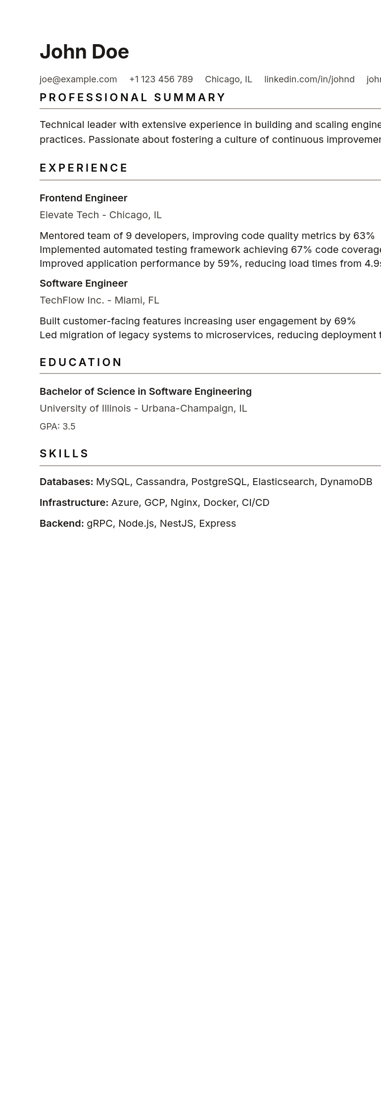 Keystone resume template preview
