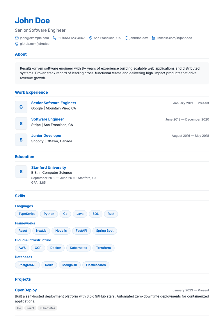 LinkedIn Ready resume template preview
