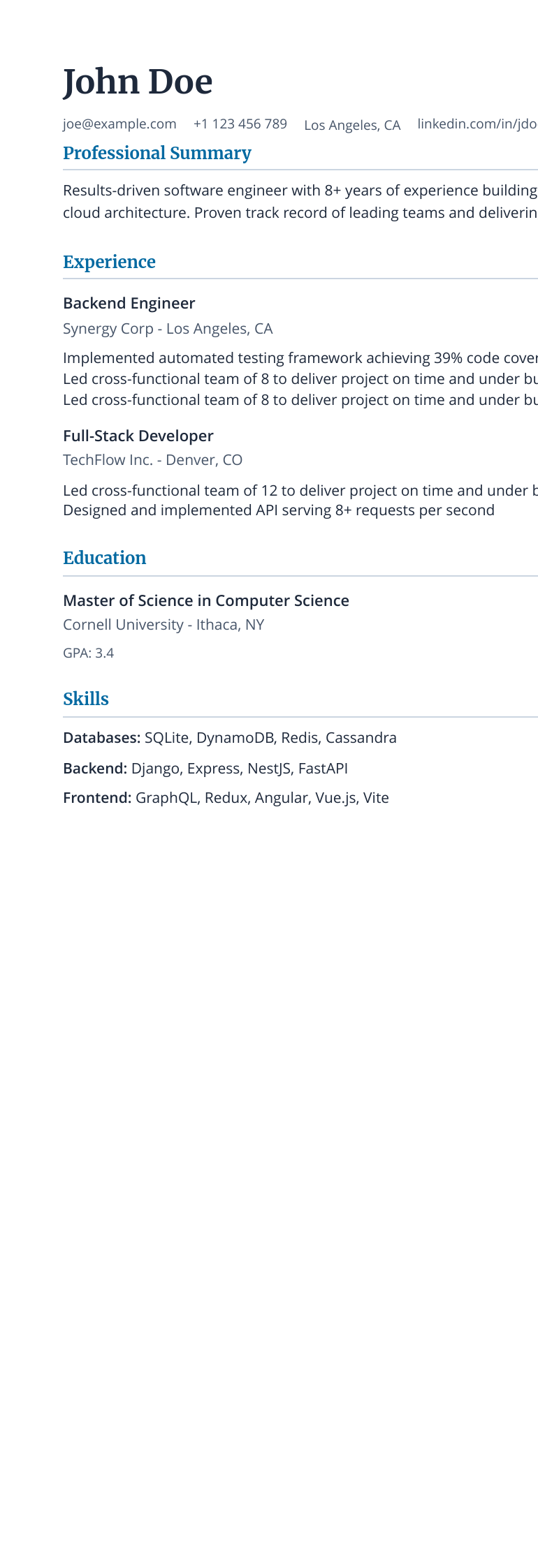 Meridian resume template preview