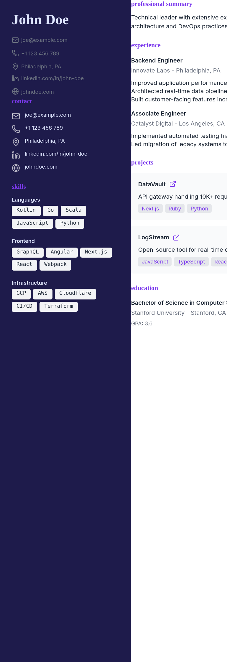 Nexus resume template preview