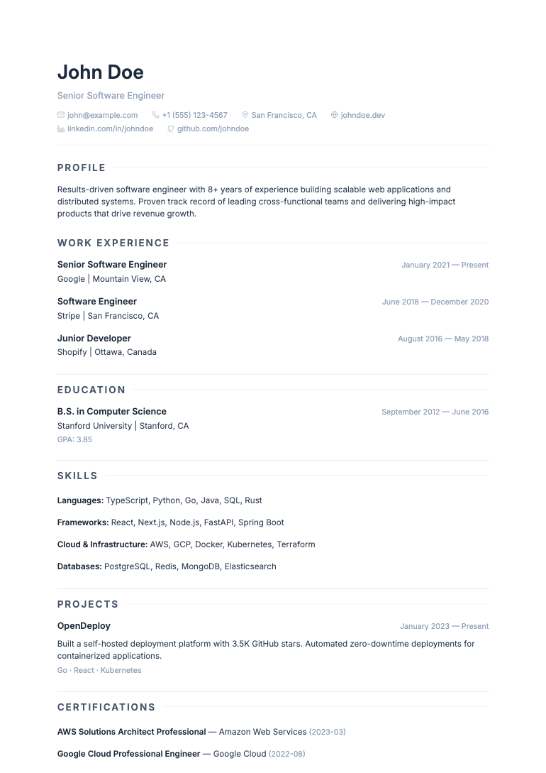 Nordic resume template preview