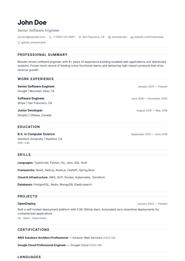 Nova resume template preview