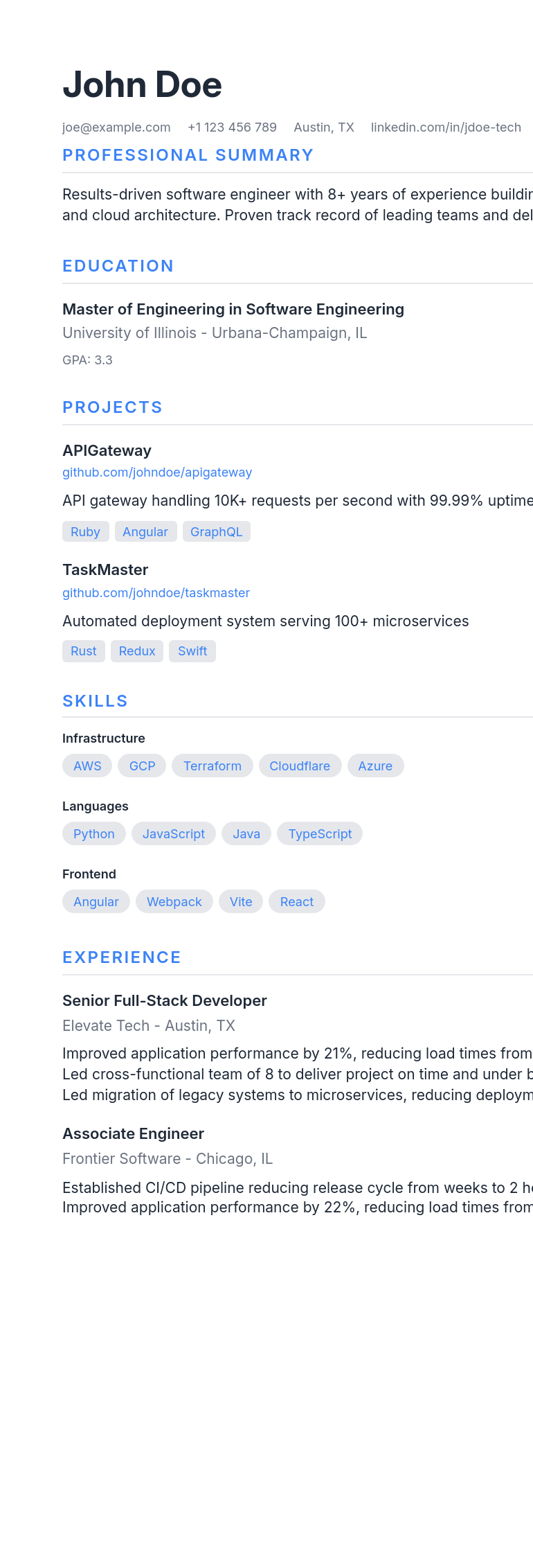 Novice resume template preview