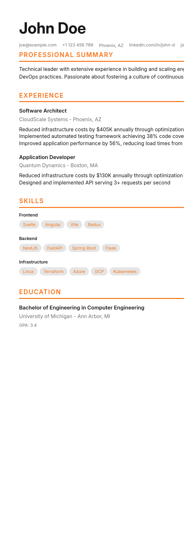 Orbit resume template preview
