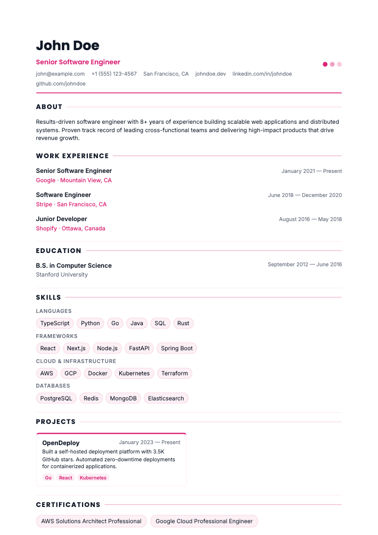 Portfolio Grid resume template preview