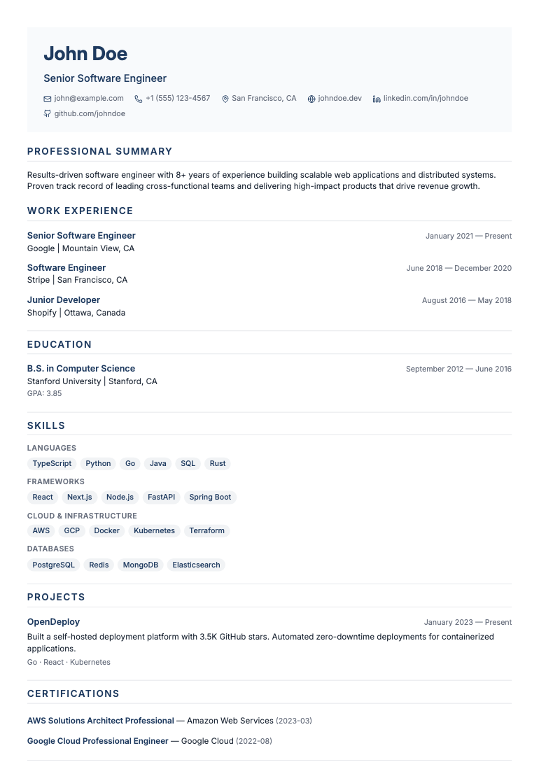 Portrait resume template preview