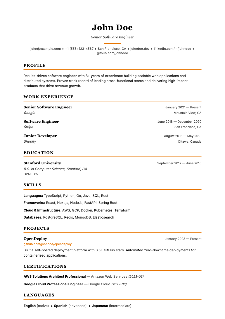 Princeton resume template preview