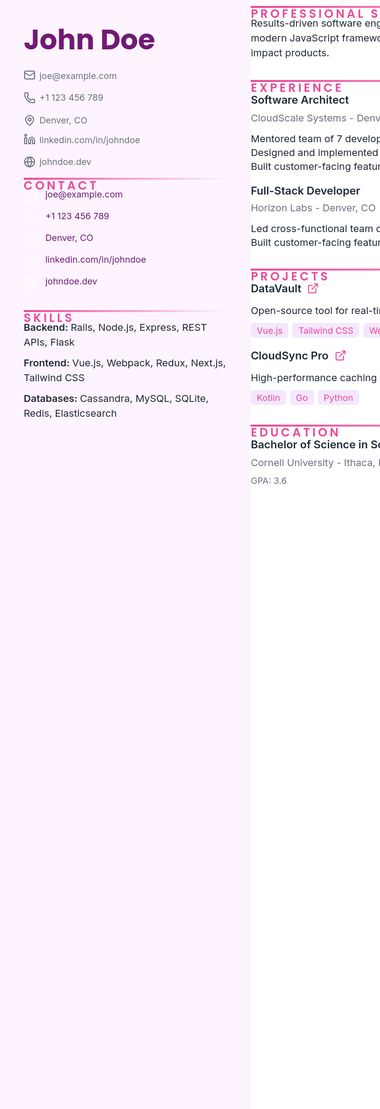 Prism resume template preview