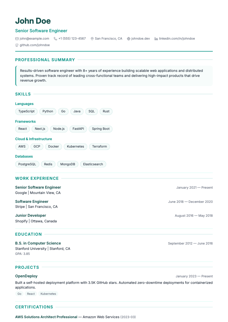 Re-Entry resume template preview