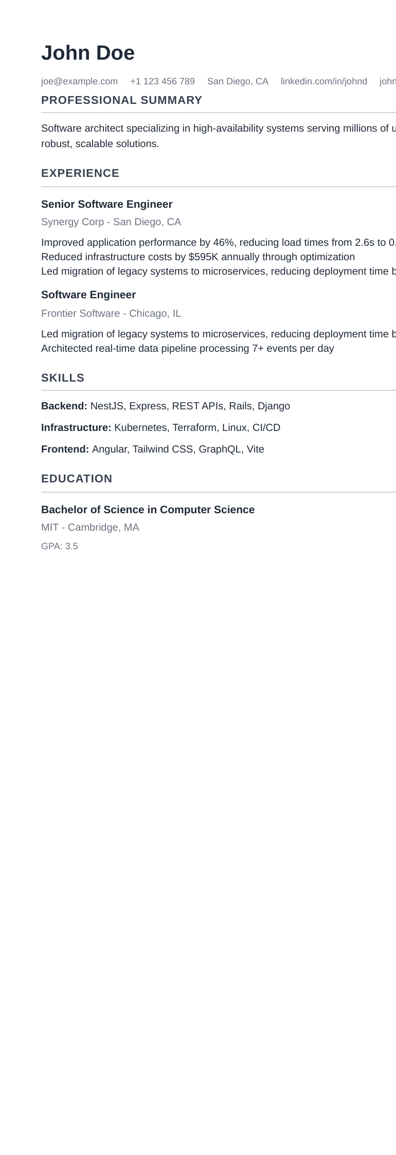 Ridge resume template preview