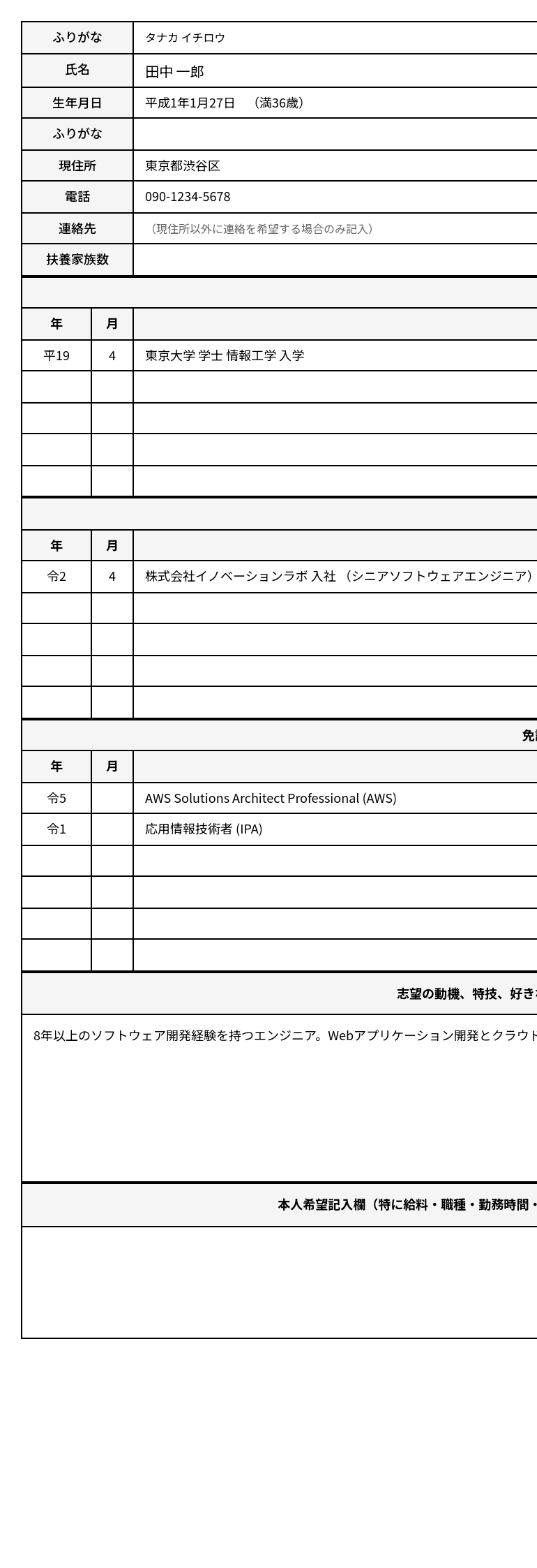 履歴書 (Rirekisho) resume template preview