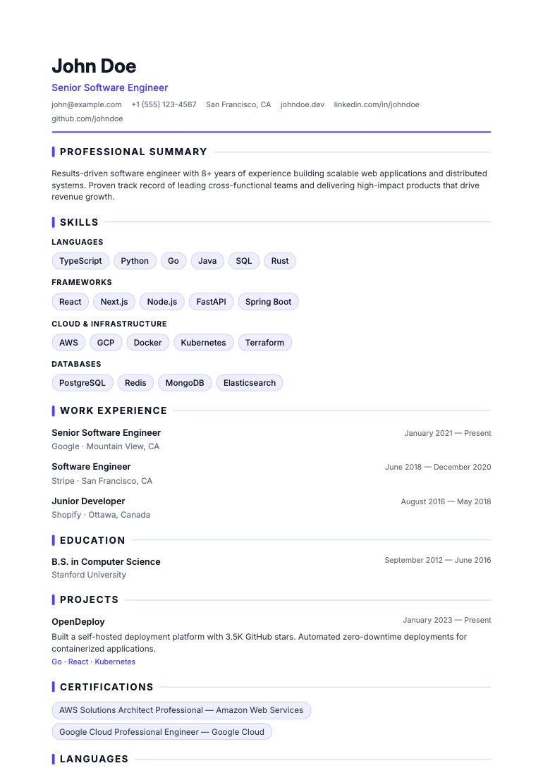 Skills First resume template preview