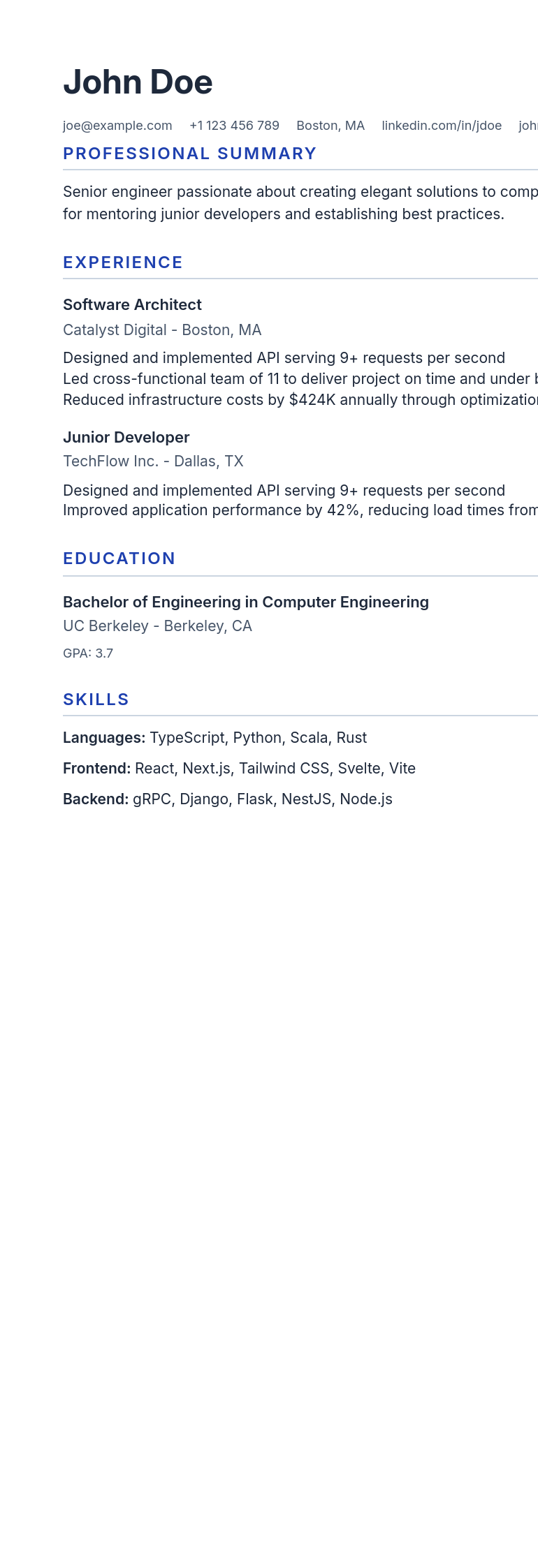 Summit resume template preview