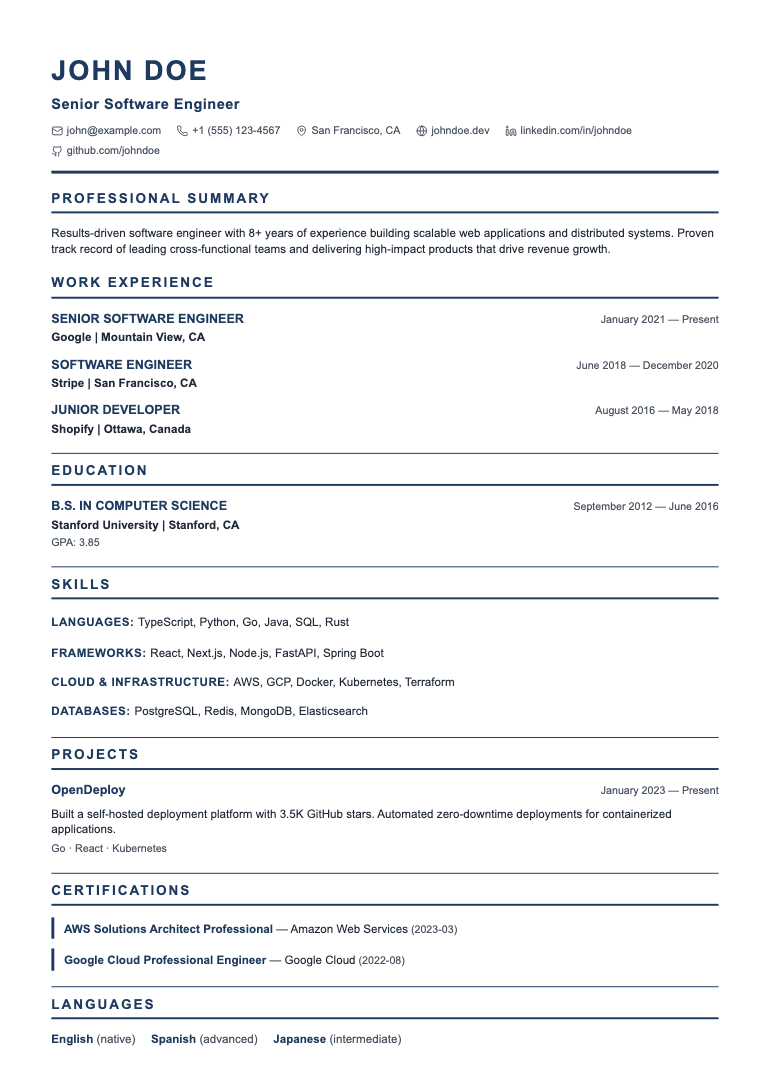 Veteran resume template preview