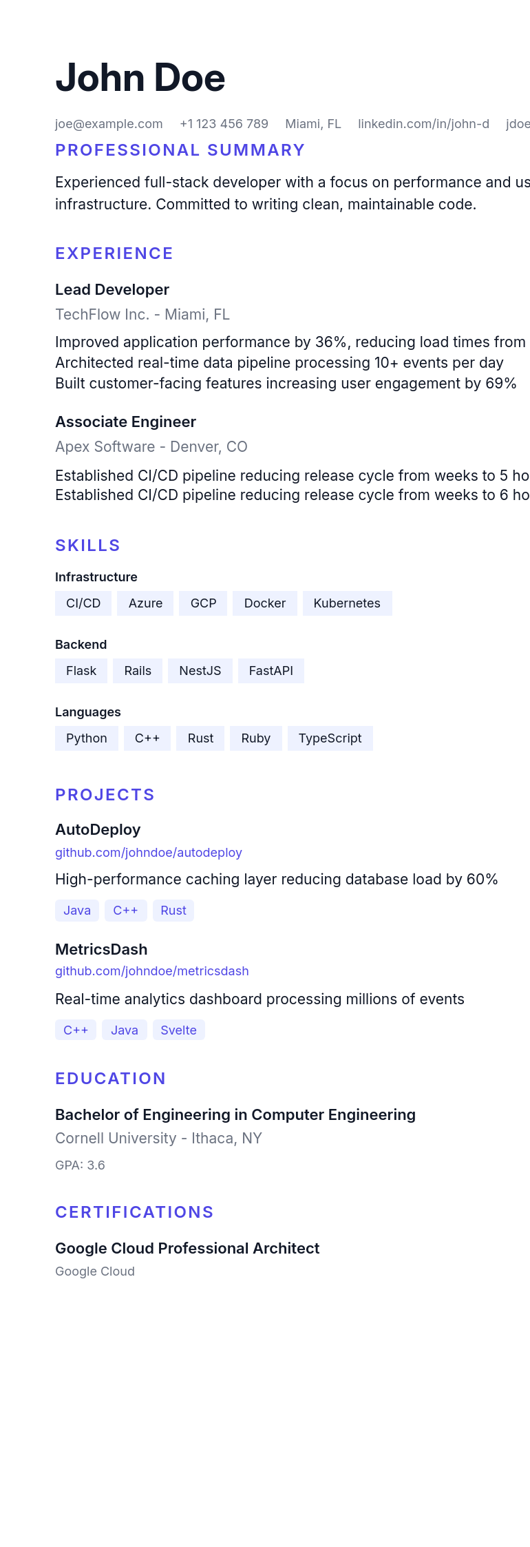 Xenon resume template preview
