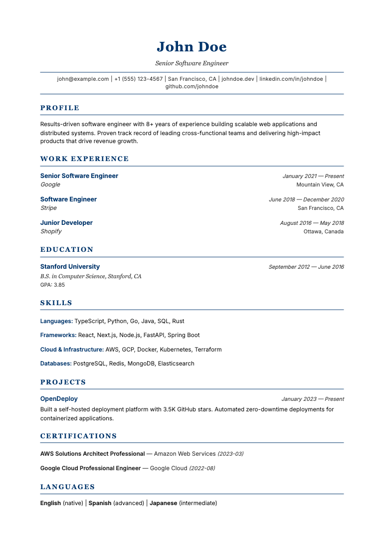 Yale resume template preview