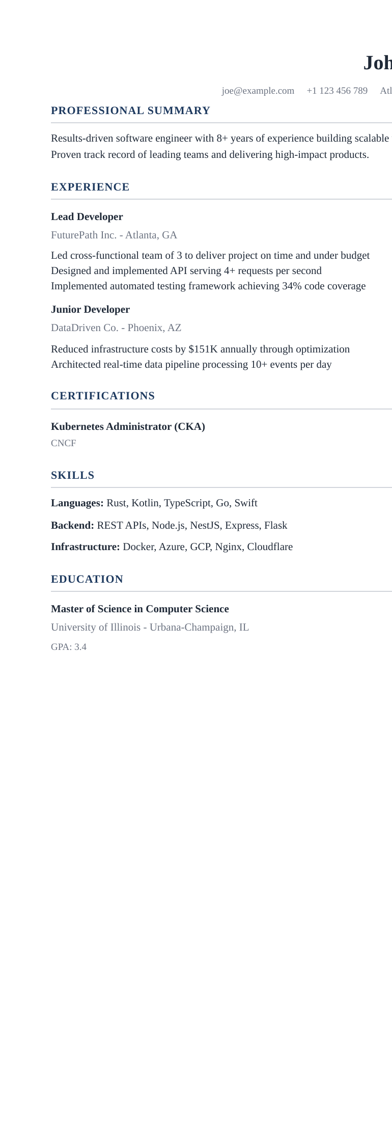 Yield resume template preview