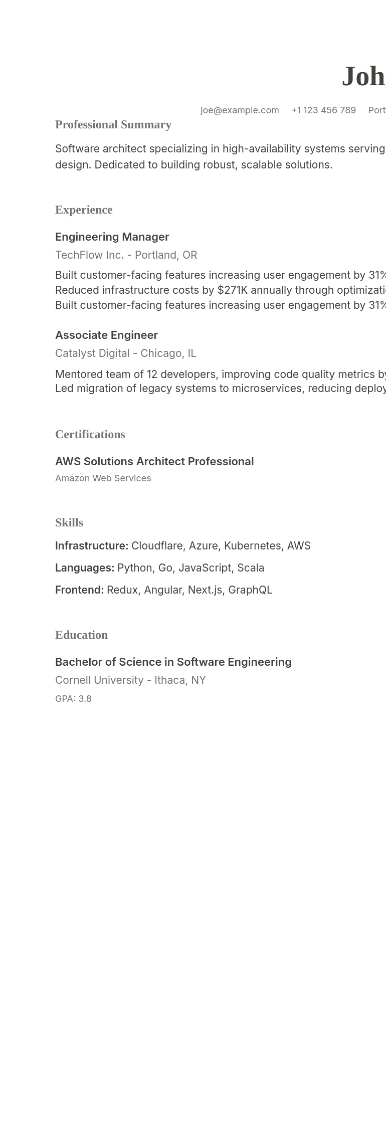 Zen resume template preview